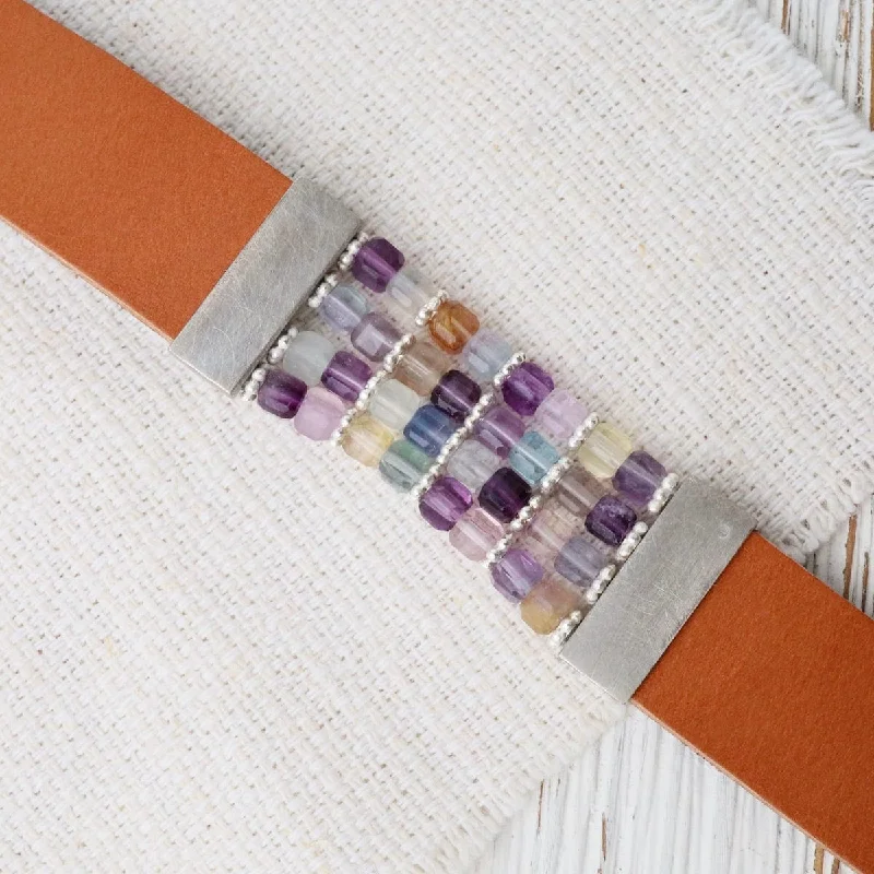 Fluorite Brown Leather Bracelet