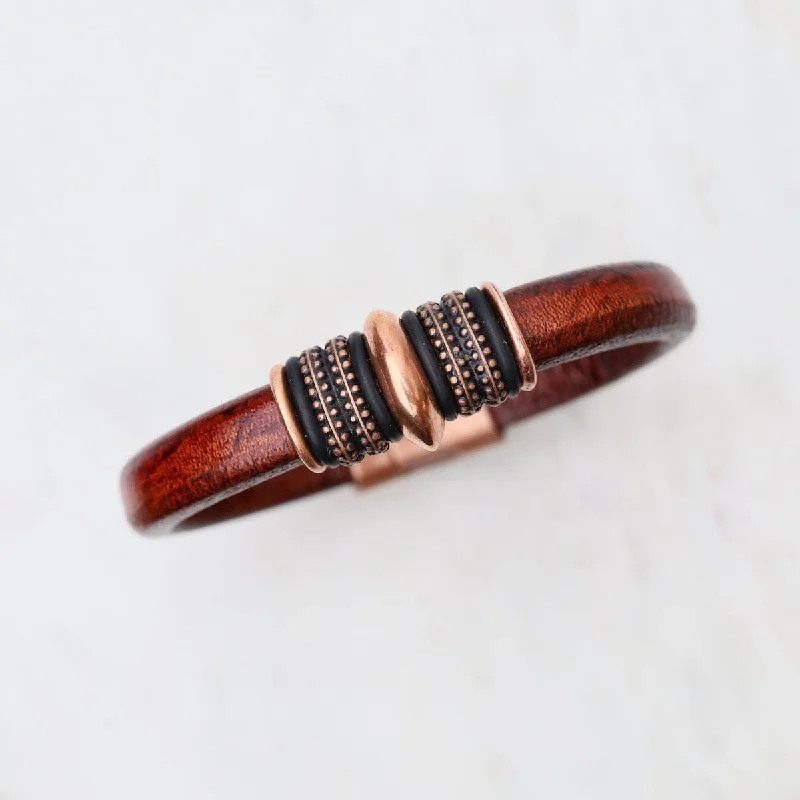 Copper Mars Brown Leather Bracelet