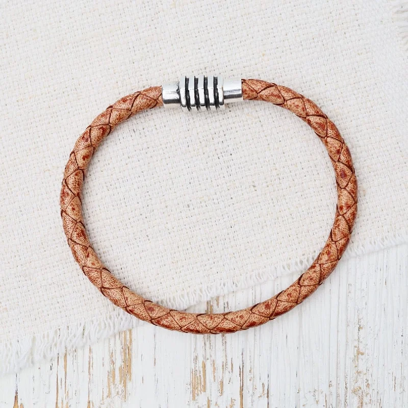 Vintage Braided Tan Leather Bracelet