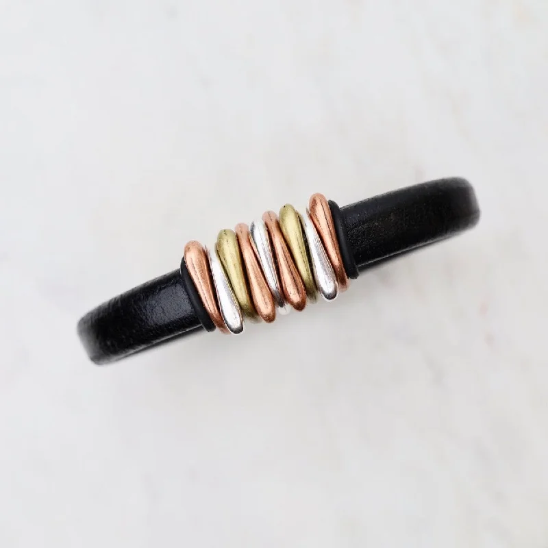 Trident Black Leather Bracelet