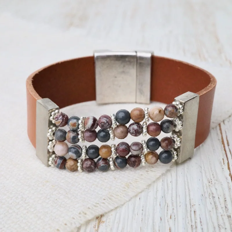 Picture Jasper Brown Leather Bracelet