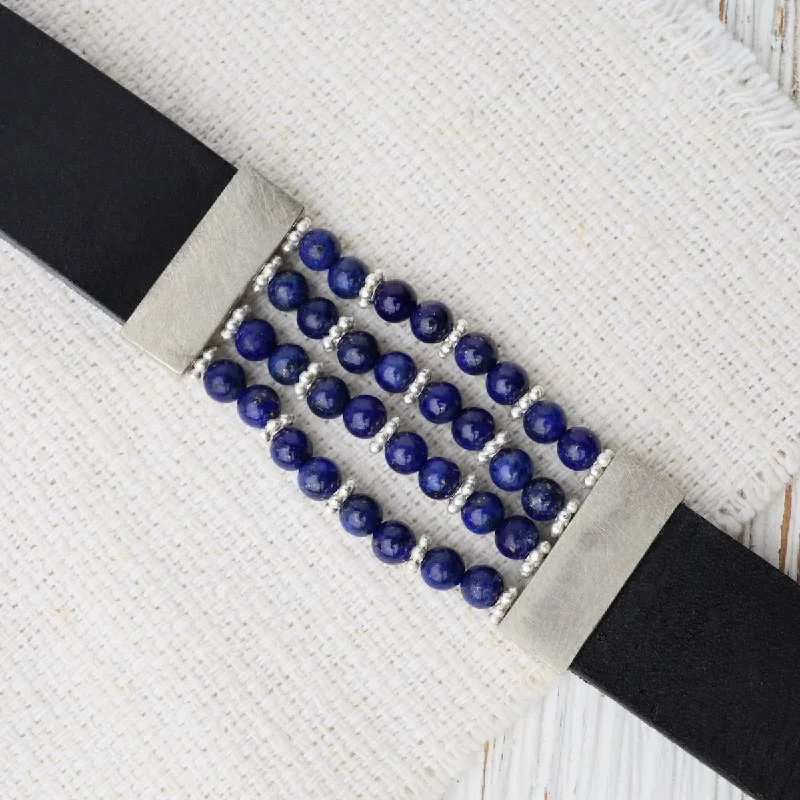 Lapis Black Leather Bracelet