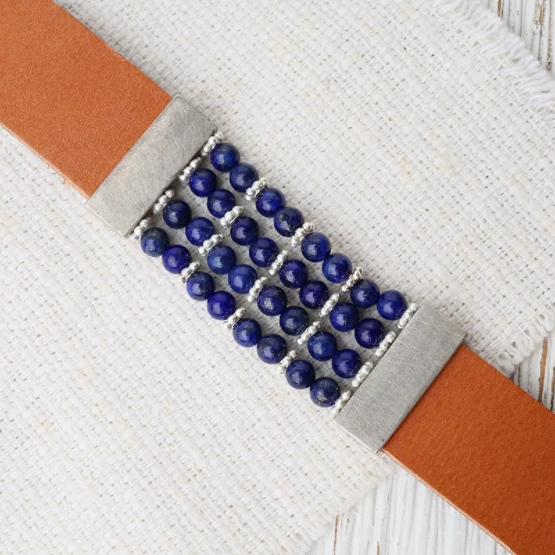 Lapis Brown Leather Bracelet