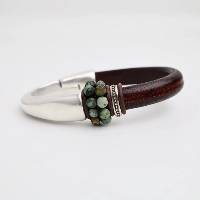 Larger Unisex Size Hand Stitched Matte Green Turquoise Bracelet