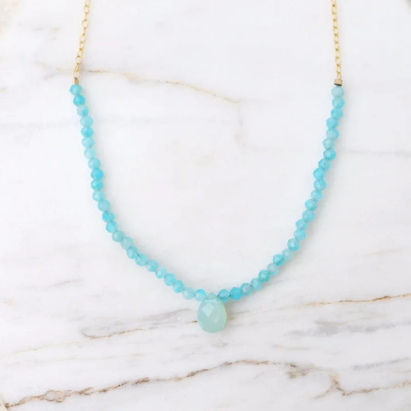 Blue Chalcedony Arc & Briolette Drop Necklace