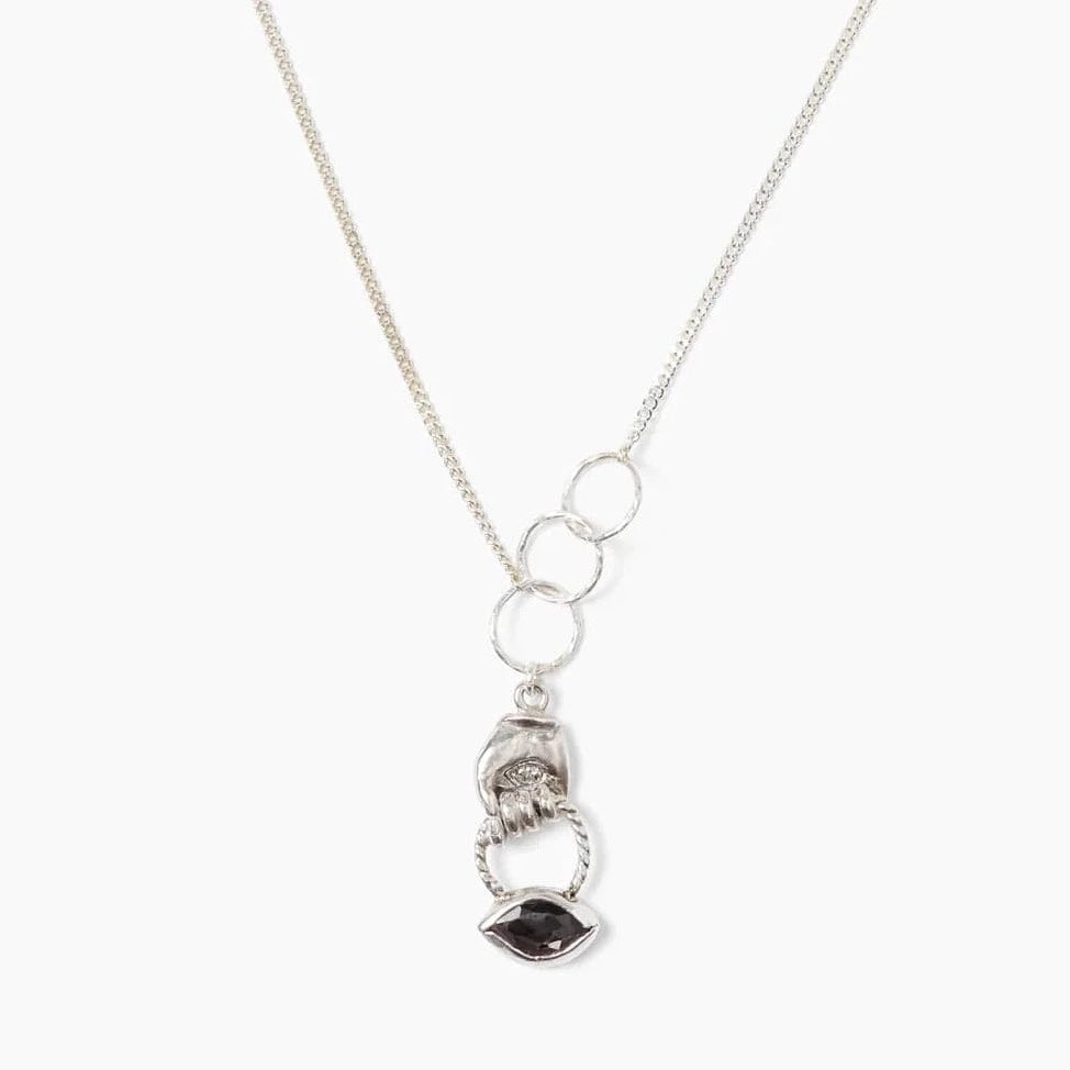 Hypersthene Mano Evil Eye Charm Necklace