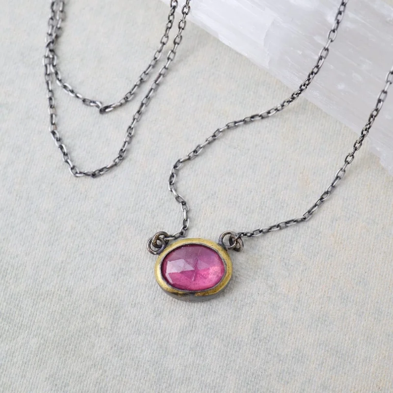 Thai Pink Sapphire Petite Crescent Rim Necklace