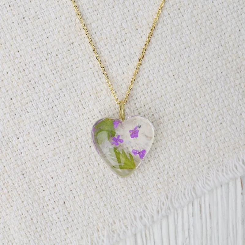 Botanical Mini Heart Necklace - Viola Primrose February Birthday Month