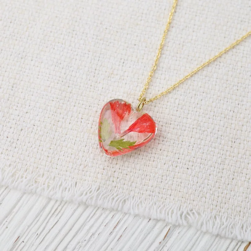 Botanical Mini Heart Necklace - Carnation January Birthday Month