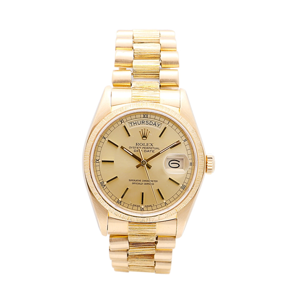 Rolex Day-Date 36 Bark Finish Champagne Dial President Bracelet Automatic (Preowned)