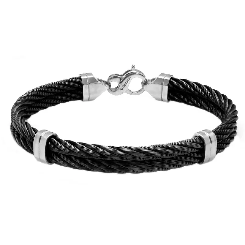 Signature Cable Collection Titanium and Black Memory Two Cable Bracelet, 7.5" (7MM)