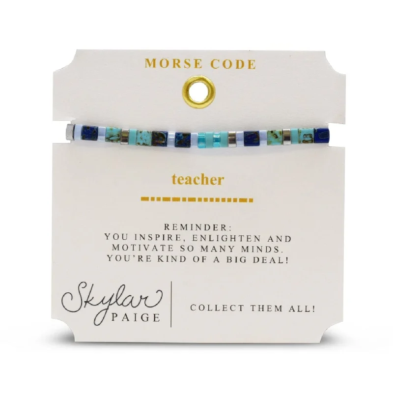 Teacher - Morse Code Tila Beaded Bracelet